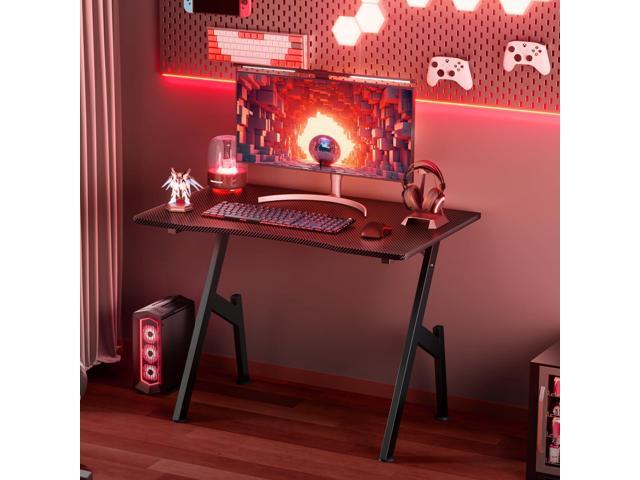 HLDIRECT 32 Inch A-Shaped Gaming Desk with Carbon Fibre Surface - Ergonomic PC Workstation for Home Office & Simple Gaming