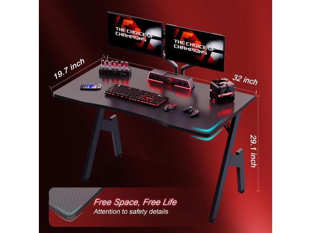 HLDIRECT 32 Inch A-Shaped Gaming Desk with Carbon Fibre Surface - Ergonomic PC Workstation for Home Office & Simple Gaming