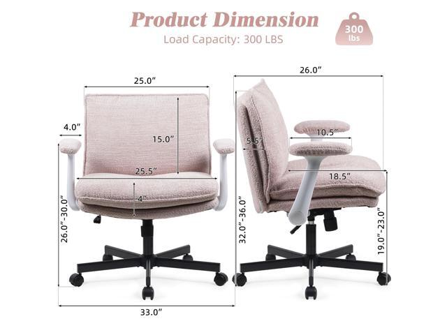 Criss Cross Legged Office Chair with Wheels and Flip-Up Arms, Upholstered Criss Cross Desk Chair, Wide Seat Chairs for Home Office, Vanity,...