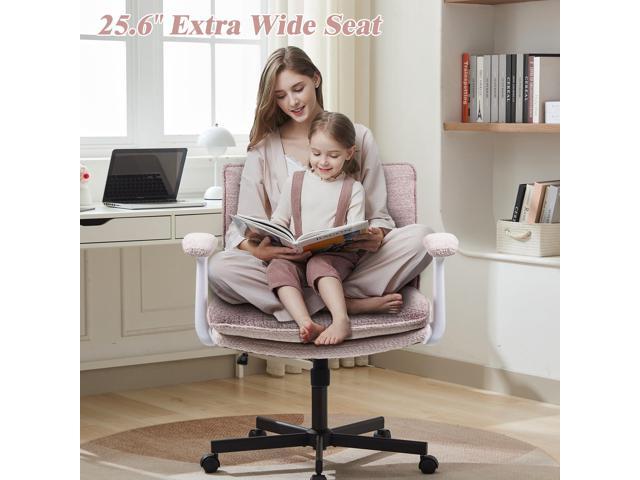 Criss Cross Legged Office Chair with Wheels and Flip-Up Arms, Upholstered Criss Cross Desk Chair, Wide Seat Chairs for Home Office, Vanity,...