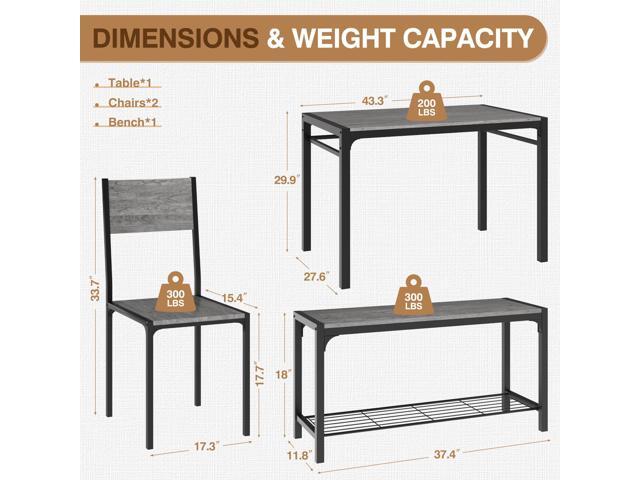 Furmax Dining Table Set for 4, Modern Kitchen Table Bench and Chairs Rectangular Dining Room Table Set with Storage Bench for Small Space,...