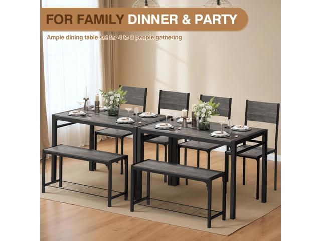 Furmax Dining Table Set for 4, Modern Kitchen Table Bench and Chairs Rectangular Dining Room Table Set with Storage Bench for Small Space,...