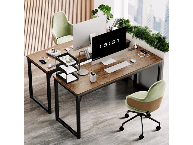 63 x 23.6 Inch Computer Desk with Power Outlets, 1.2 Inch Extra-Thick Desktop, Deeper Office Desk with Robust Metal Tubes, Gaming Writing Work Desk...