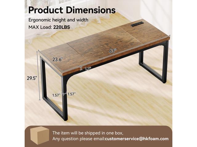 63 x 23.6 Inch Computer Desk with Power Outlets, 1.2 Inch Extra-Thick Desktop, Deeper Office Desk with Robust Metal Tubes, Gaming Writing Work Desk...