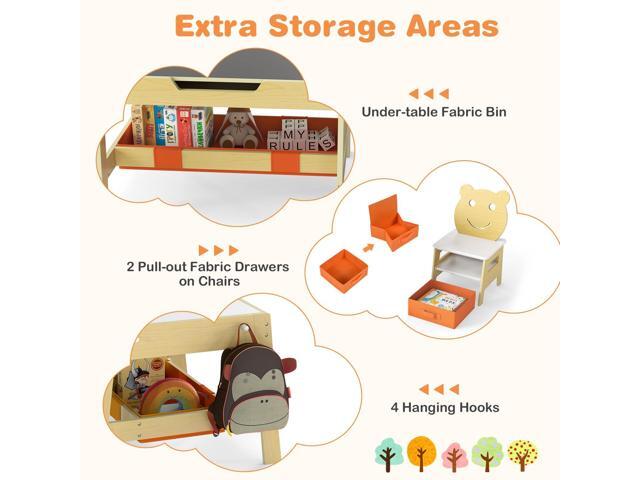 Costzon Kids Table and Chairs, Multifunctional Art Desk Set w/Chalkboard & Whiteboard, 4 Hooks, Large Storage Space and 2 Bins for Children 3+,...