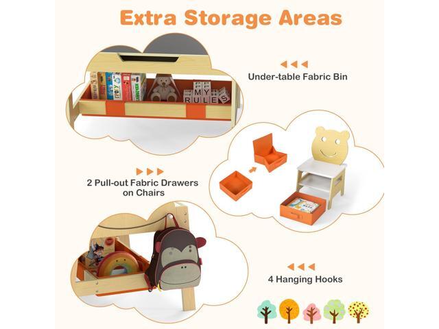 Costzon Kids Table and Chairs, Multifunctional Art Desk Set w/Chalkboard & Whiteboard, 4 Hooks, Large Storage Space and 2 Bins for Children 3+,...
