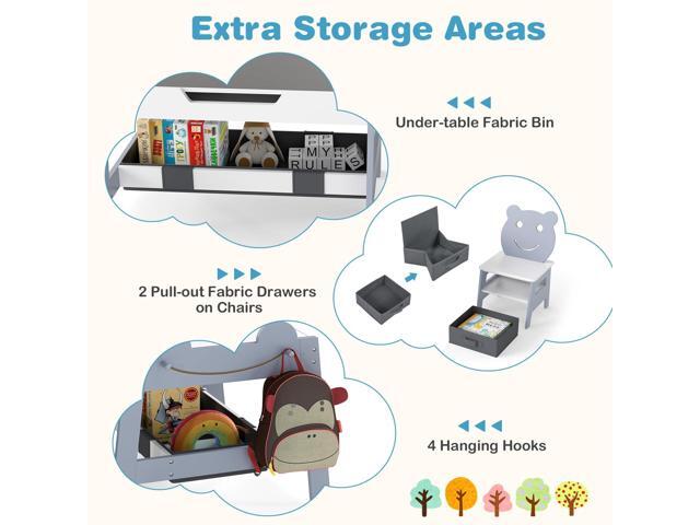 Costzon Kids Table and Chairs, Multifunctional Art Desk Set w/Chalkboard & Whiteboard, 4 Hooks, Large Storage Space and 2 Bins for Children 3+,...