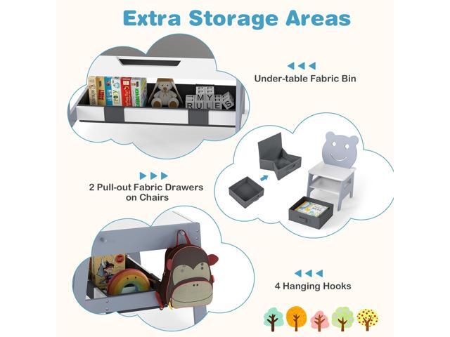 Costzon Kids Table and Chairs, Multifunctional Art Desk Set w/Chalkboard & Whiteboard, 4 Hooks, Large Storage Space and 2 Bins for Children 3+,...
