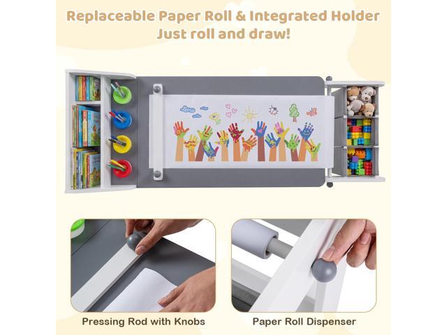 Costzon Kids Art Table and Chair, Wooden Children Craft Table with Paper Roll and Fabric Bins for Drawing Reading Studying Playing, Toddler...