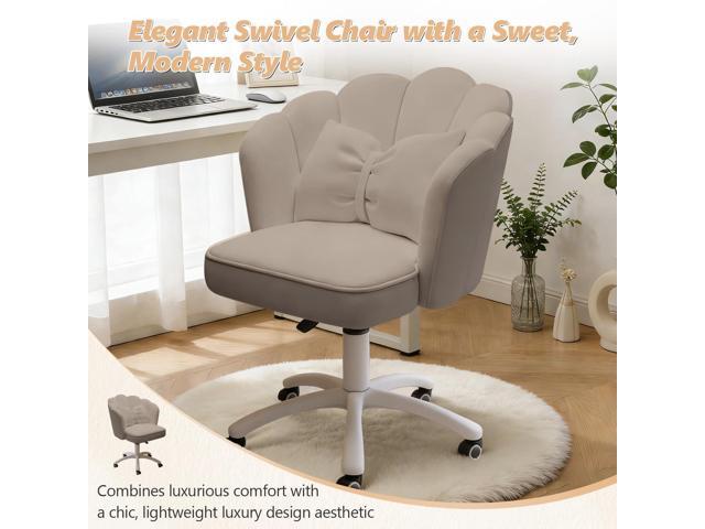 Home Office Desk Chair Swivel Rolling Vanity Chair with Silent Wheels and Comfortable Back, Adjustable Height Upholstered Computer Task Chair for...