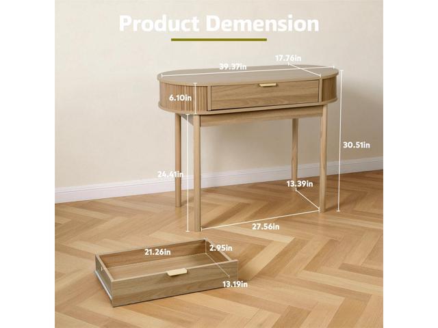Fluted Small Computer Desk with Drawer, 40 Inch Mid-Century Modern Writing Desk with Solid Wood Legs,Compact Study Table for Small Spaces, Home...