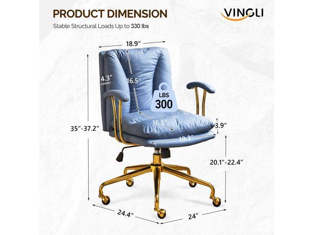 VINGLI Home Office Desk Chair Comfy with Wheels & Armrests,Gold Base Vanity Chair with Back,Adjustable Rolling Swivel Computer Task Chair for...
