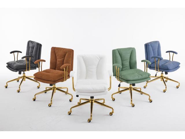 VINGLI Home Office Desk Chair Comfy with Wheels & Armrests,Gold Base Vanity Chair with Back,Adjustable Rolling Swivel Computer Task Chair for...