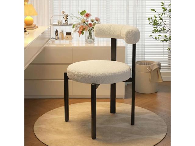 Kiztir Vanity Chair No Wheels Upholstered Teddy Vanity Chair with Back Home Office Desk Chair Boucle Accent Chair Modern Reading Chair Armchair...