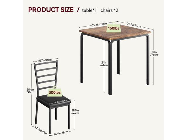 IDEALHOUSE 3-Piece Kitchen Dining Room Table Chair Set for Small Space, Indoor Modern Dinette Set for 2, Square Dinner Table Set for Dinette,...