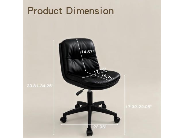Vanity Chair with Back, PU Leather Swivel Office Desk Chair, Height Adjustable Armless Chair for Small Spaces, Bedroom, Vanity, Home Office Black