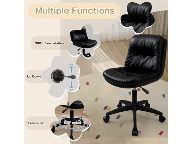 Vanity Chair with Back, PU Leather Swivel Office Desk Chair, Height Adjustable Armless Chair for Small Spaces, Bedroom, Vanity, Home Office Black