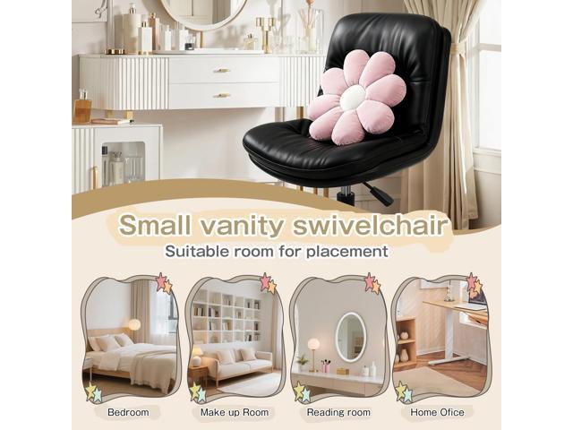 Small Office Desk Chair, PU Leather Armless Swivel Chair with Lumbar Pillow, Height Adjustable Task Chair for Small Spaces, Bedroom & Vanity Black