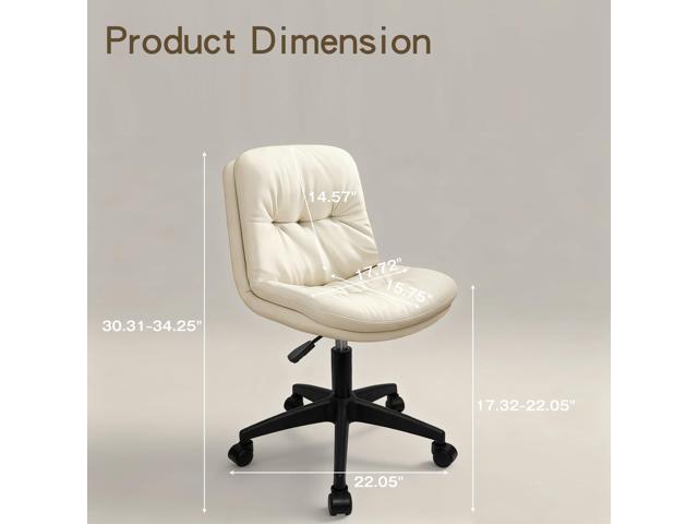 Vanity Chair with Back, PU Leather Swivel Office Desk Chair, Height Adjustable Armless Chair for Small Spaces, Bedroom, Vanity, Home Office Beige