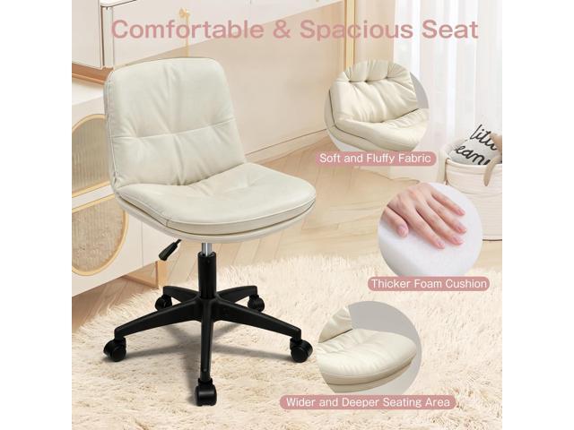 Vanity Chair with Back, PU Leather Swivel Office Desk Chair, Height Adjustable Armless Chair for Small Spaces, Bedroom, Vanity, Home Office Beige