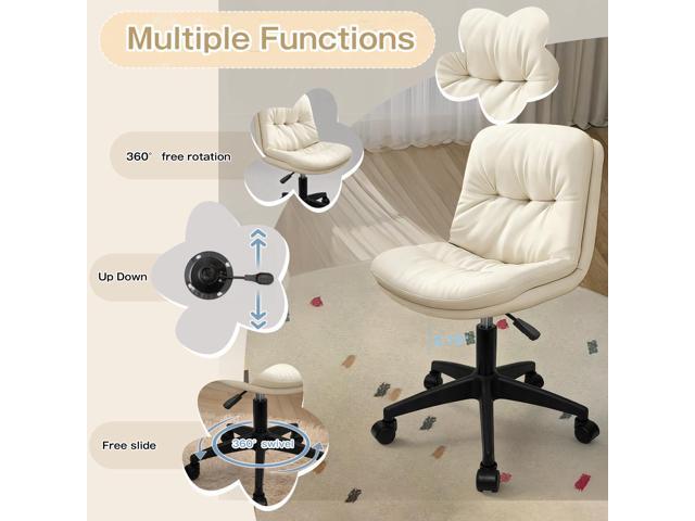 Vanity Chair with Back, PU Leather Swivel Office Desk Chair, Height Adjustable Armless Chair for Small Spaces, Bedroom, Vanity, Home Office Beige