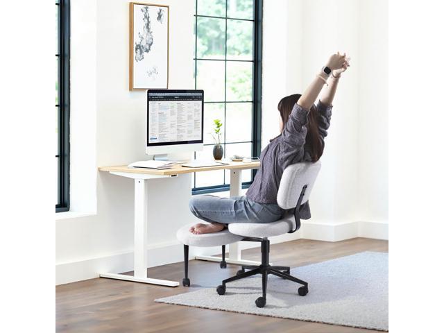VITESSE Cross-Legged Ergonomic Chair 360° Swivel with Wheels, Adjustable Meditation Seat for ADHD, Lumbar Support, Teddy Fabric Home Office...