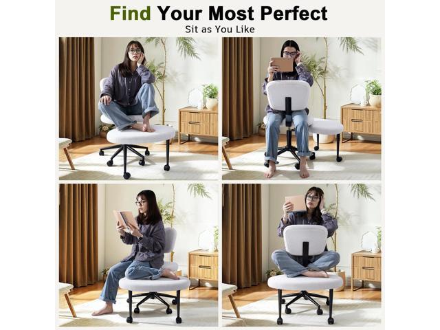 VITESSE Cross-Legged Ergonomic Chair 360° Swivel with Wheels, Adjustable Meditation Seat for ADHD, Lumbar Support, Teddy Fabric Home Office...