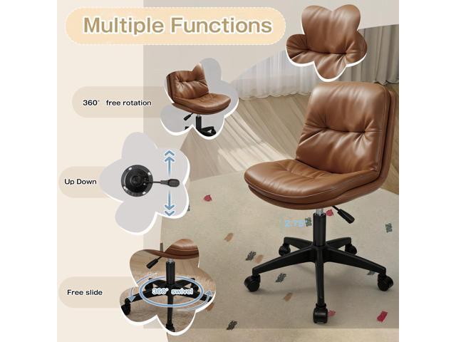 Small Office Desk Chair, PU Leather Armless Swivel Chair with Lumbar Pillow, Height Adjustable Task Chair for Small Spaces, Bedroom & Vanity Brown