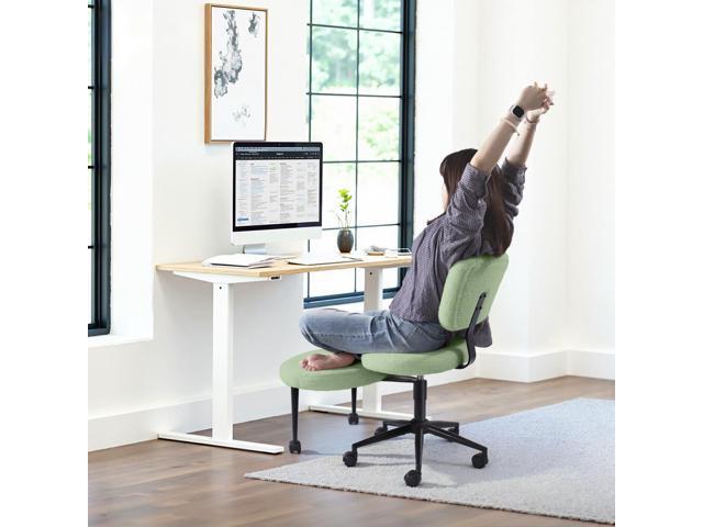 VITESSE Cross-Legged Ergonomic Chair 360° Swivel with Wheels, Adjustable Meditation Seat for ADHD, Lumbar Support, Teddy Fabric Home Office...