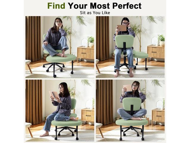 VITESSE Cross-Legged Ergonomic Chair 360° Swivel with Wheels, Adjustable Meditation Seat for ADHD, Lumbar Support, Teddy Fabric Home Office...