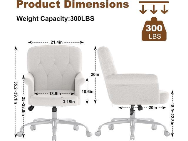 Comfy Home Office Desk Chair, Upholstered Fuzzy Vanity Chair with Wheels and Arms, Modern Adjustable Swivel Computer Seat for Living Room, Bedroom,...