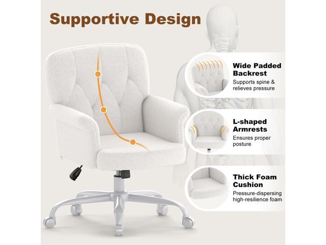 Comfy Home Office Desk Chair, Upholstered Fuzzy Vanity Chair with Wheels and Arms, Modern Adjustable Swivel Computer Seat for Living Room, Bedroom,...