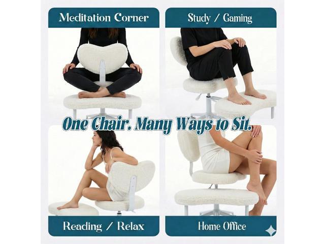 Ergonomic Cross Legged Chair with Wheels,360° Swivel Meditation Chair with Lumbar Support,Ergonomic Cloud Criss Cross Desk Chair,Flexible Design...