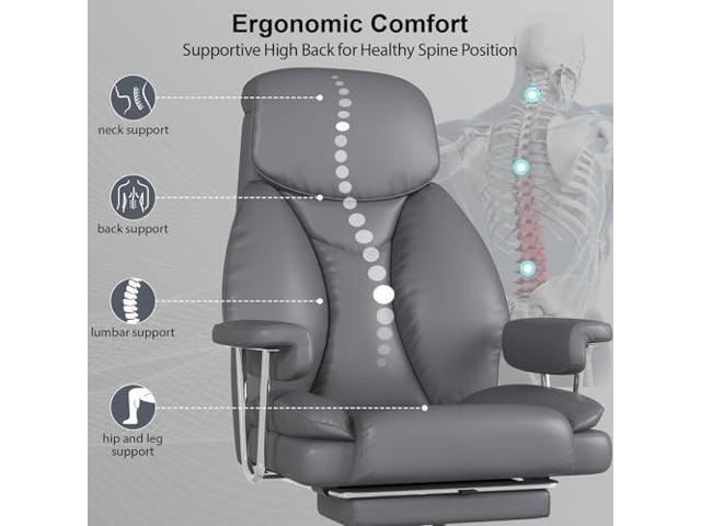 Big and Tall Office Chair, Executive Home Office Desk Chair, Comfy Leather High-Back Reclining Computer Chair with Retractable Footrest and Padded...