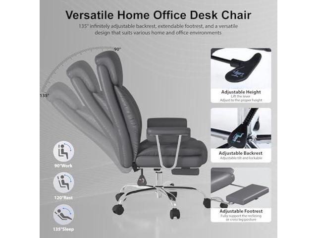 Big and Tall Office Chair, Executive Home Office Desk Chair, Comfy Leather High-Back Reclining Computer Chair with Retractable Footrest and Padded...