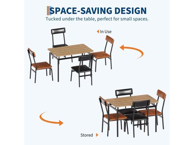 Dining Table Set for 4 Wooden Kitchen Table with 4 PU Upholstered Chairs, Industrial Metal Frame Kitchen & Dining Set for Home, Apartment, Studio,...
