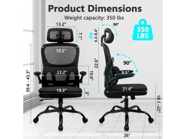 CLATINA Ergonomic Office Desk Chair with Adjustable Headrest and Lumbar Support, Flip-Up Arms High Back Swivel Rolling Mesh Computer Executive...