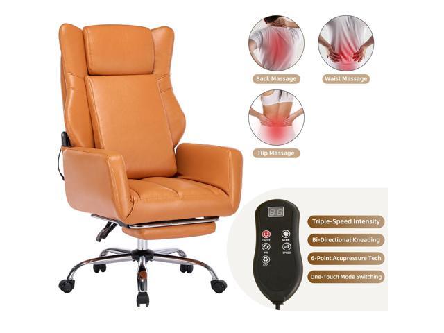 DYHOME Orange Leather Office Chair with Massage and Footrest, Heavy Duty Task Desk Chairs,Swivel Ergonomic Computer Gaming Chairs with Lumbar...