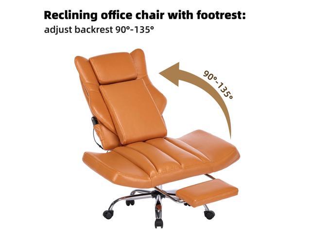 DYHOME Orange Leather Office Chair with Massage and Footrest, Heavy Duty Task Desk Chairs,Swivel Ergonomic Computer Gaming Chairs with Lumbar...