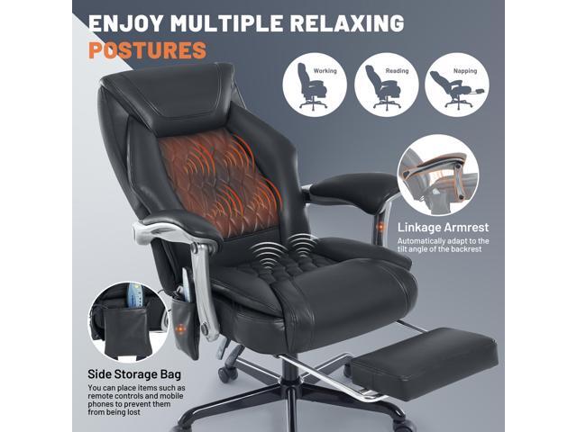 Massage Office Chair with Heating Function & Footrest, 6-Point Vibration, Ergonomic Executive Reclining Desk Chair with Padded Seat for Relaxation,...