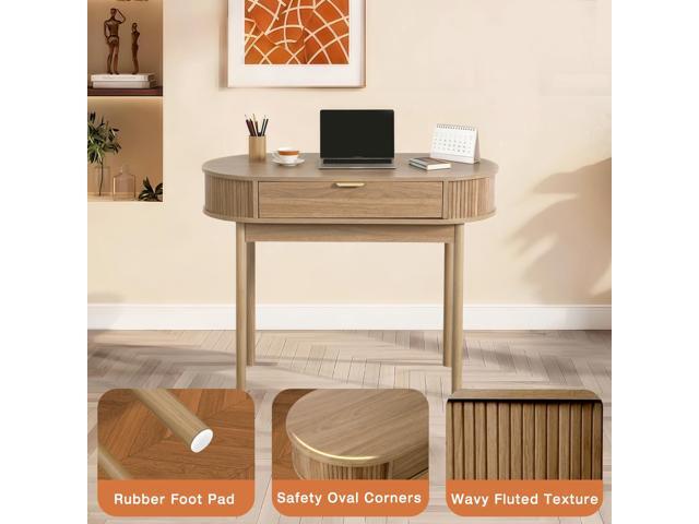 Oval Wood Desk with Drawer,39.37 Inch Small Study Work Writing Desk Computer Gaming Table,Student PC Storage MDF Desk for Home Office Bedroom...