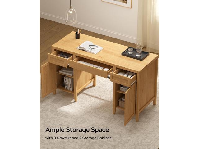 52' Large Executive Desk with Drawers, Farmhouse Wooden Home Office Desk with Storage Cabinet, Modern Computer Writing Desk for Work Study,...
