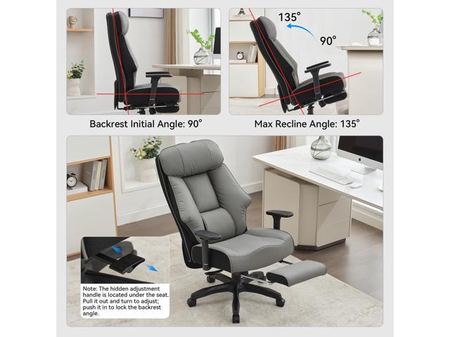 DJ·Wang Big and Tall Office Chair 400lbs with Foot Rest, High Back Executive Office Chair with Extra-Thick Spring Cushion, Ergonomic PU Leather...