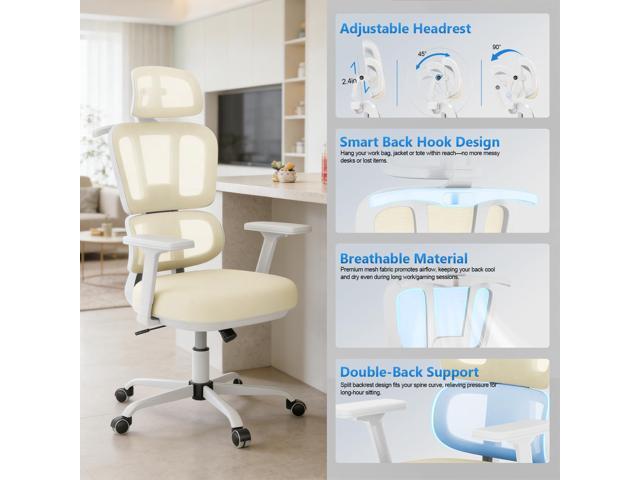 Office Chair Ergonomic Desk Chair with Lumbar Support and Headrest, Thick Cushion Mesh Computer Chair with Armrest and Tilt Lock, High Back Home...