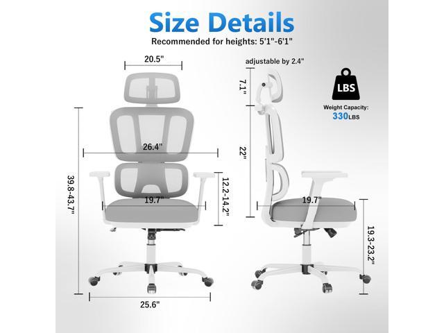 Office Chair Ergonomic Desk Chair with Lumbar Support and Headrest, Thick Cushion Mesh Computer Chair with Armrest and Tilt Lock, High Back Home...
