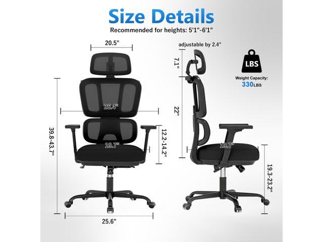 Office Chair Ergonomic Desk Chair with Lumbar Support and Headrest, Thick Cushion Mesh Computer Chair with Armrest and Tilt Lock, High Back Home...