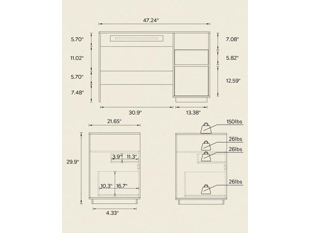 Farmhouse Computer Desk with File Drawer, 47' Executive Desk with Charging Station and Open Storage Compartment Wood Home Office Desk for Writing...