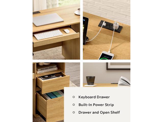 Farmhouse Computer Desk with File Drawer, 47' Executive Desk with Charging Station and Open Storage Compartment Wood Home Office Desk for Writing...