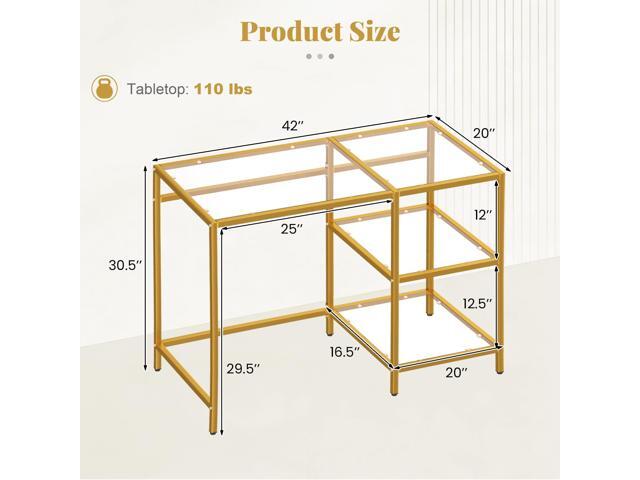 Giantex Computer Desk, 42 Inch Home Office Desk with Tempered Glass, Storage Shelves & Metal Frame, Modern Work PC Desk, Study Writing Table for...