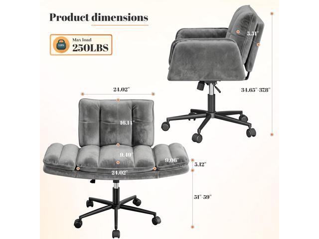 Criss Cross Chair with Wheels, Ergonomic Office Chair with Adjustable Armrests, Vanity Chair with Back for Bedroom, Makeup Room and Office Room, Gray